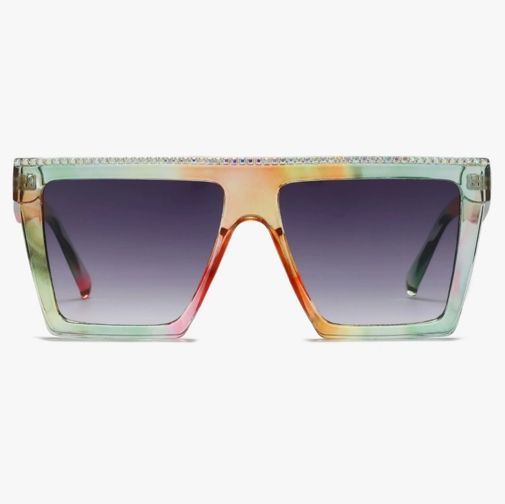 New Oversized Square Rainbow Sunglasses With Aurora Borealis Stones